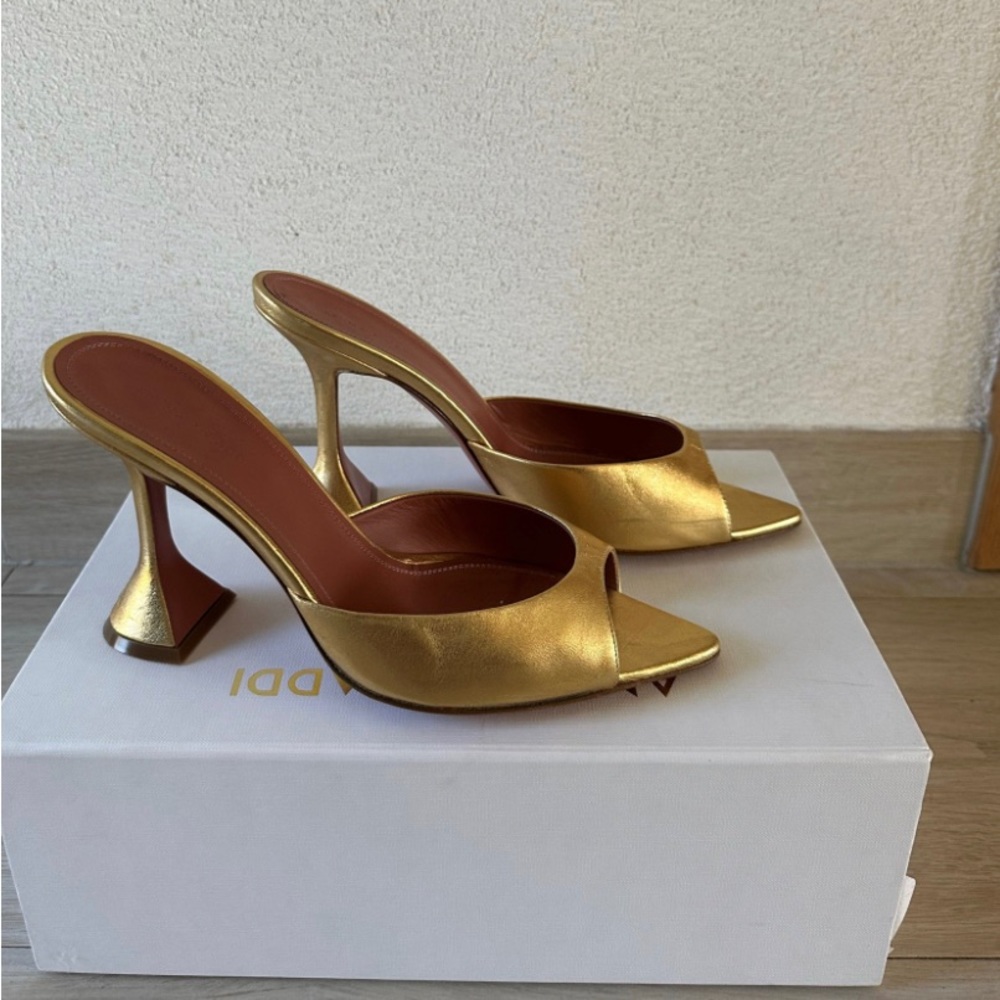 Gold Amina Muaddi Caroline Heels